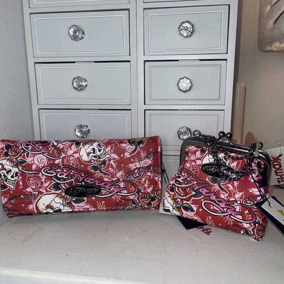 Ed Hardy Handbags - NWT Ed Hardy Red Wallet and Mini bag Set